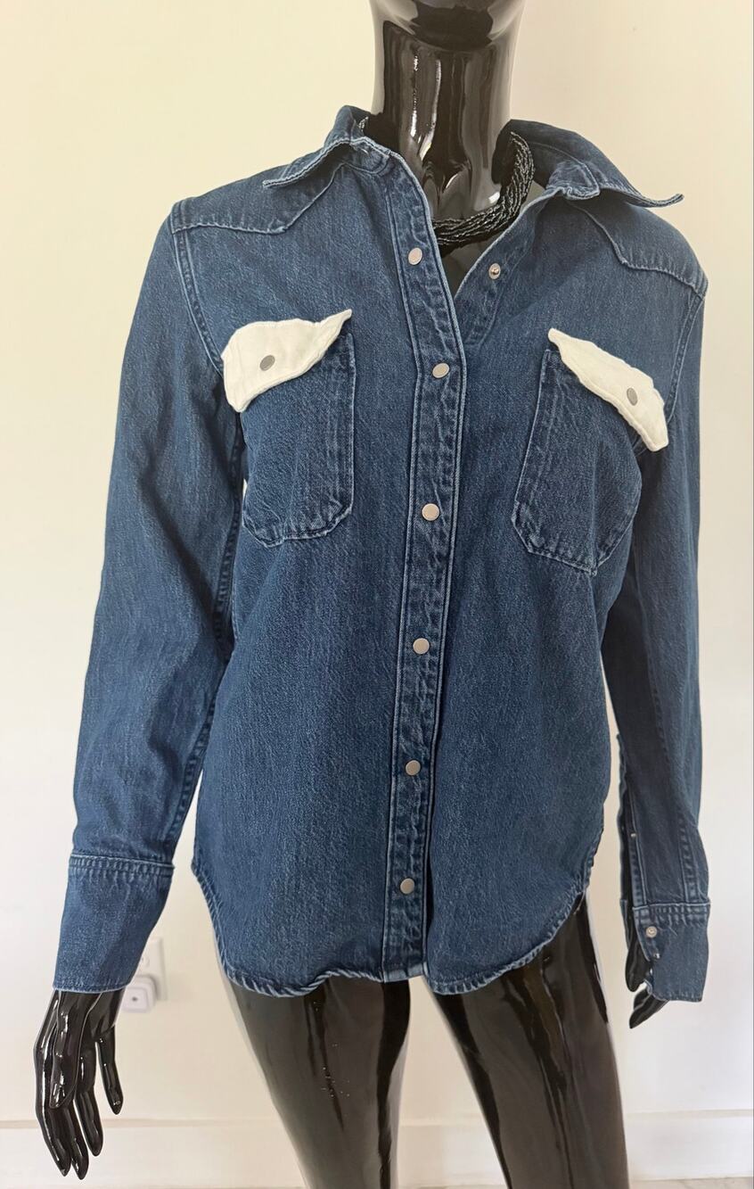 Calvin Klein Jeans Western Denim Snap Shirt Contrast Pocket Cowboy Blue